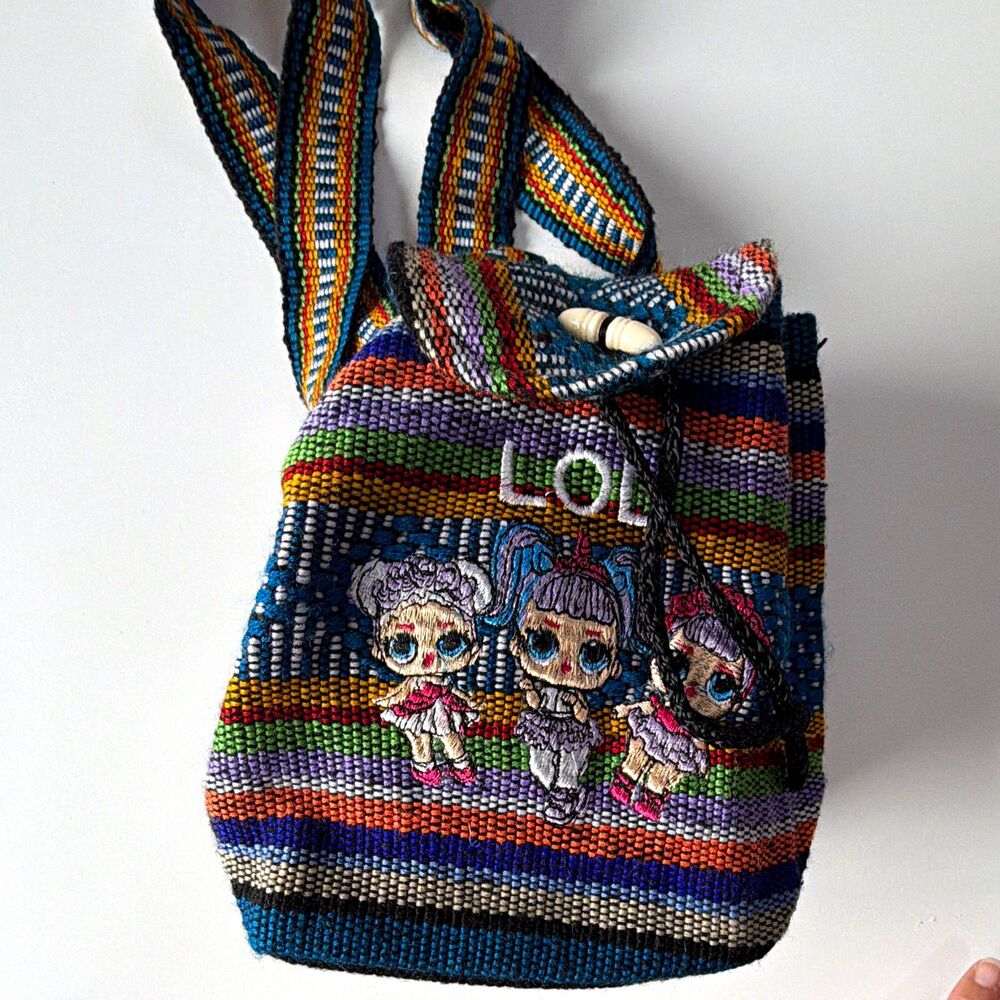 L.O.L. Surprise! Embroidered Striped Multicolor Drawstring Crossbody Bag Small